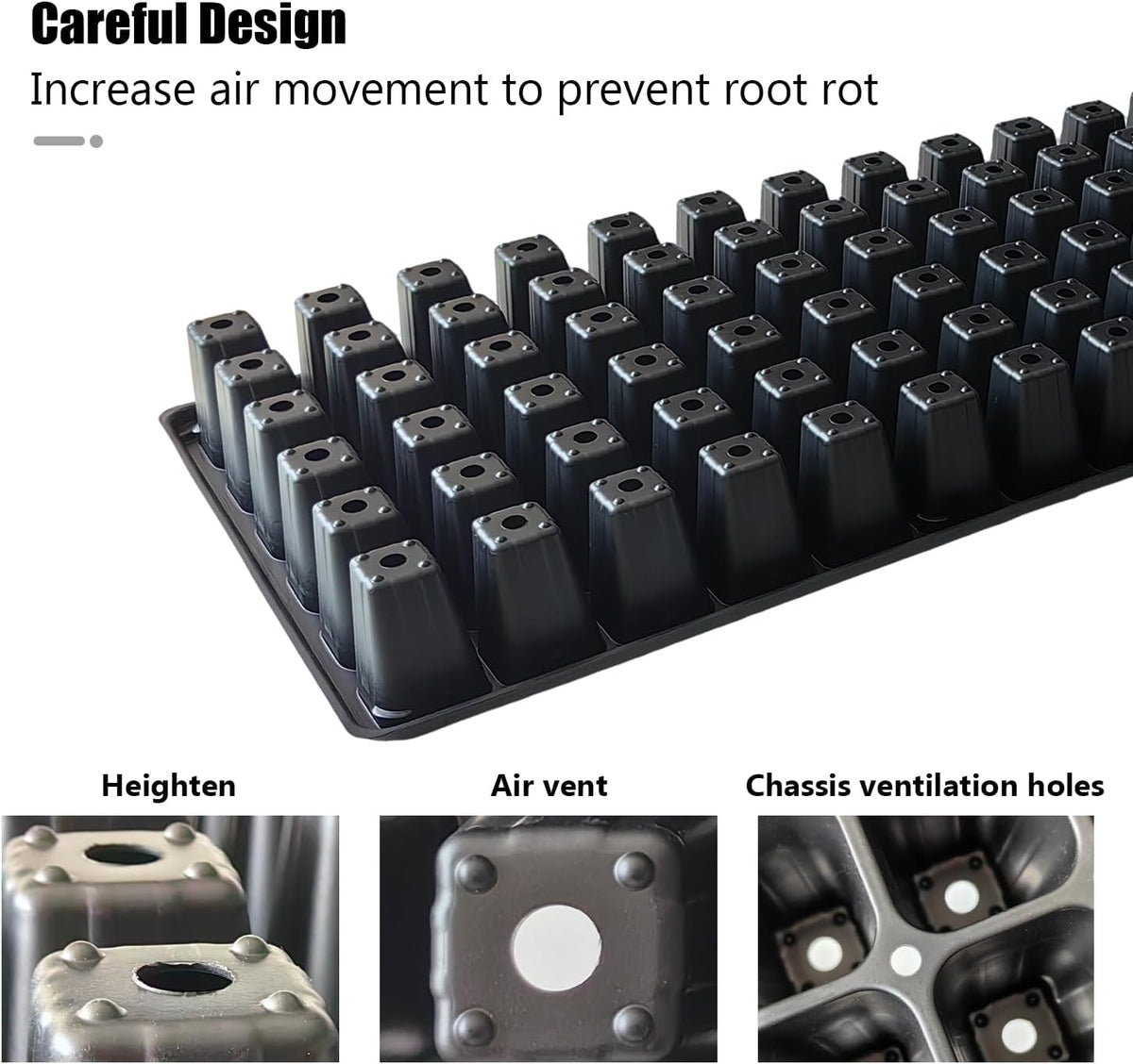 RooTrimmer Deep 72 Cell Seedling Trays, Thick Durable 72 Cell Plug Tray Big Cell Seed Trays for 1020 Flat Trays Germination (10-Pack, 21.25"×11", 2.36" Height, High)