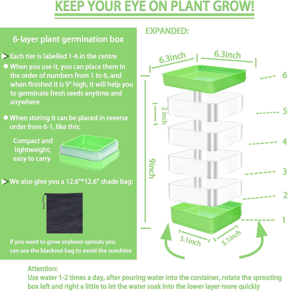 4-Tier Seed Sprouting Kit with Drain Holes and Drain Tray, Upgrade Stackable Microgreens Fresh Organic Bean Seed Sprouter Tray Ripple Soil-Free Sprouter Tray for Beans Alfalfa Seeds