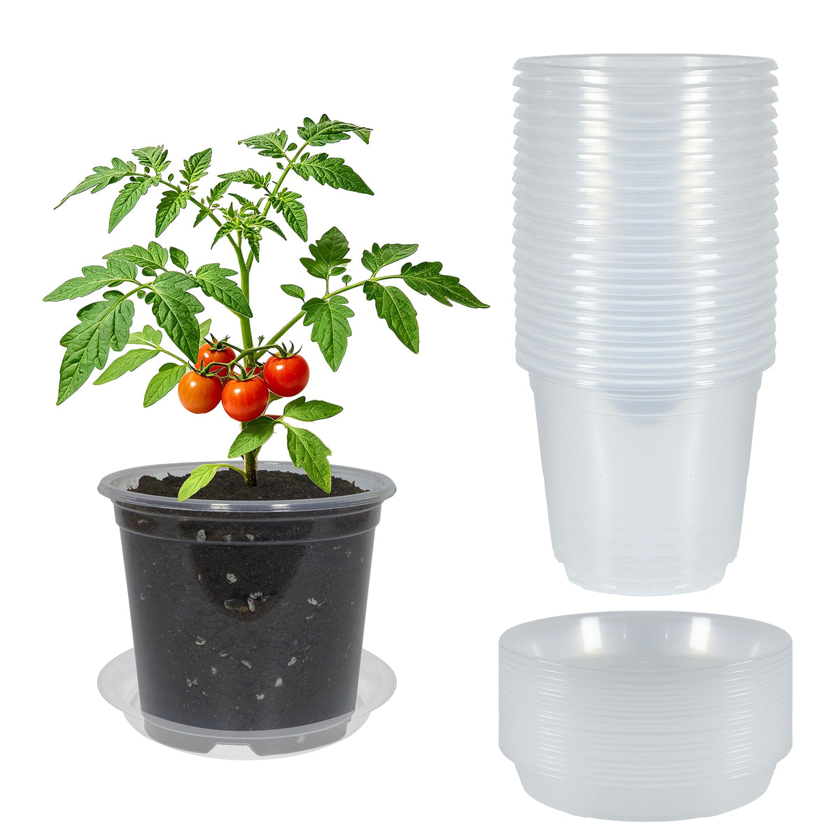 20 Pack 4 Inch Clear Nursery Pots with Drainage and 20 Pack Plant Saucers, Plant Pots for Plants Transparent Potting Containers for Plants Seeding Starter Pot (Clear, 4 Inch)