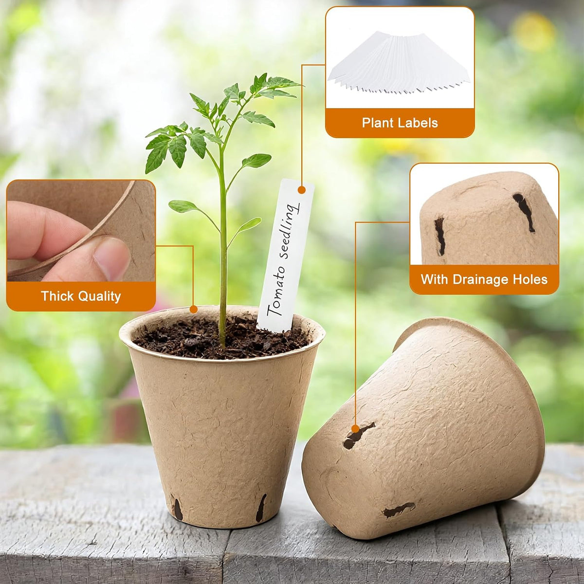 150 Pcs Peat Pots 3.15 Inch Seed Starting Pots with Drainage Holes