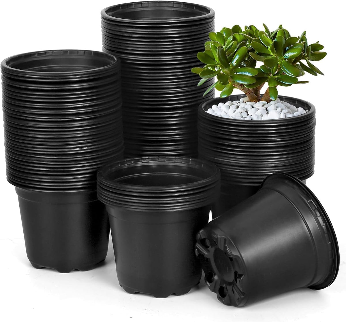120 Packs 5 Inch Plant Nursery Pots, Plastic Seeds Starter Pots with Drainage Holes, Germination Soft Flower Plant Container for Succulents Seedling Cutting Transplanting (120, 5 Inch)