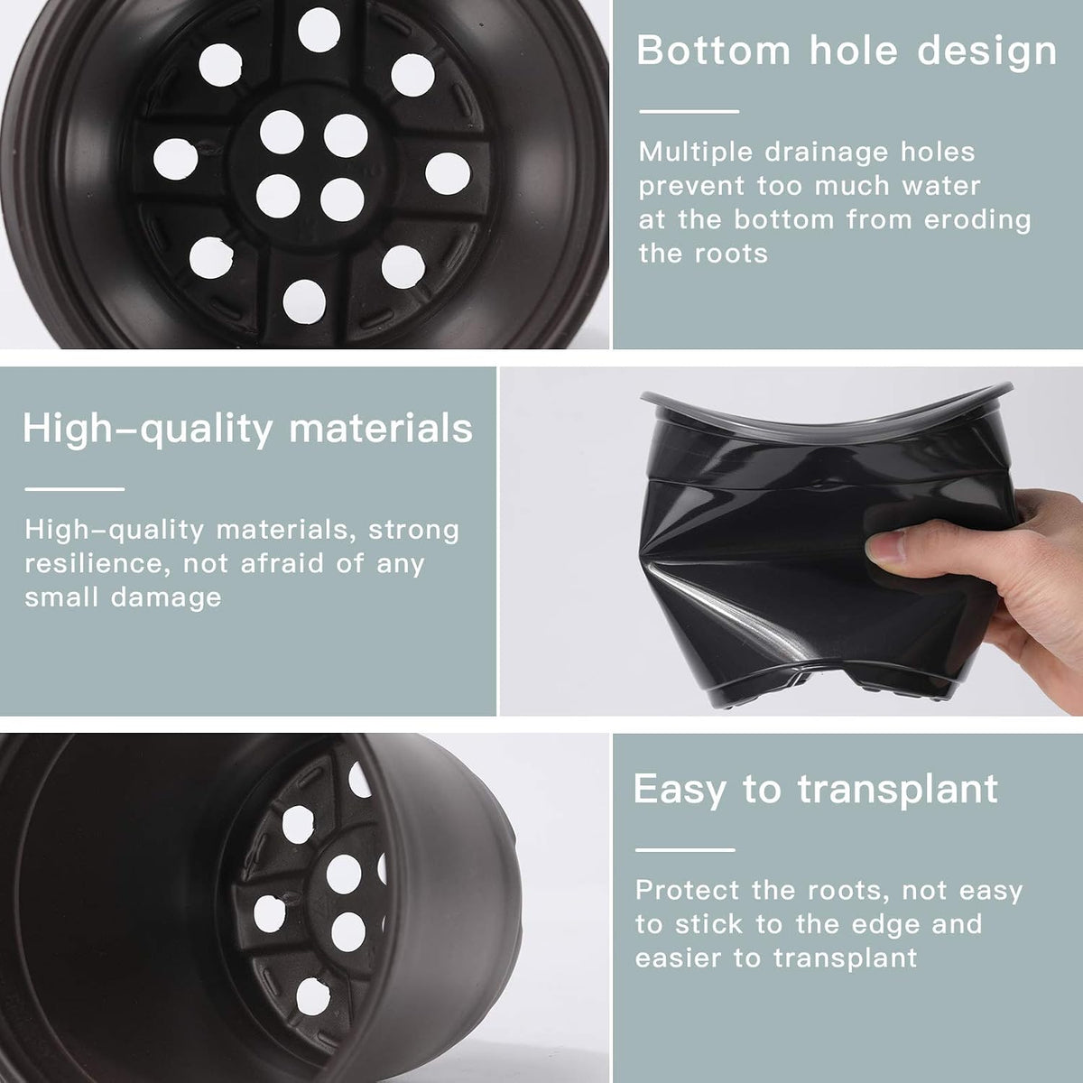 Oubest Plastic Black Plant Nursery Pots 6" 100 pcs 0.5 Gallon for Flower Plant Container Seed Starting Seedlings Reusable Transplanting Succulent Propagation Planting Pots
