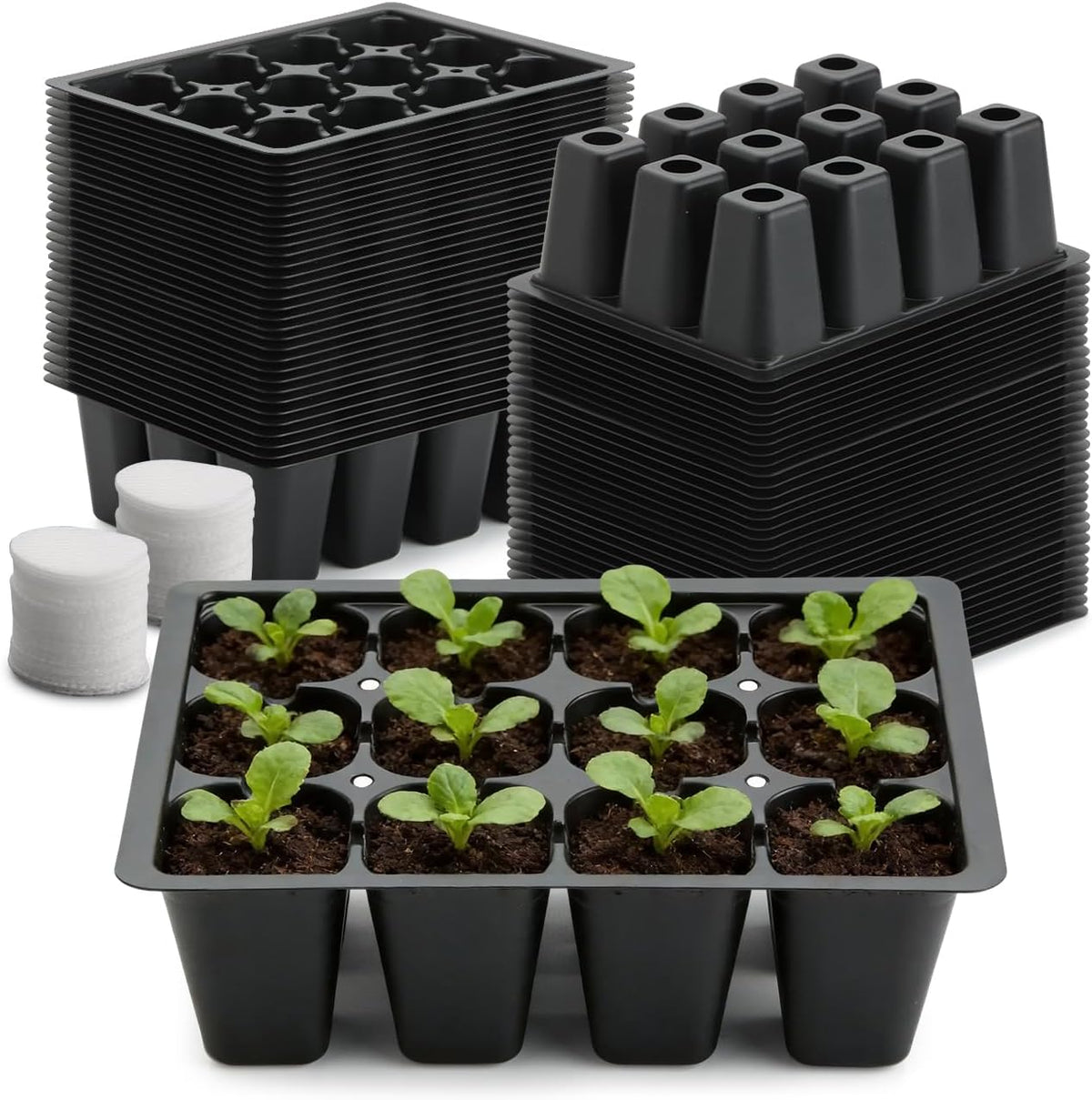 RooTrimmer 60 Pack Reusable 12-Cell Seed Starter Tray with Large Drain Hole