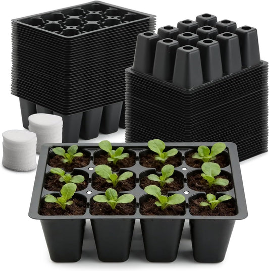 RooTrimmer 60 Pack Reusable 12-Cell Seed Starter Tray with Large Drain Hole