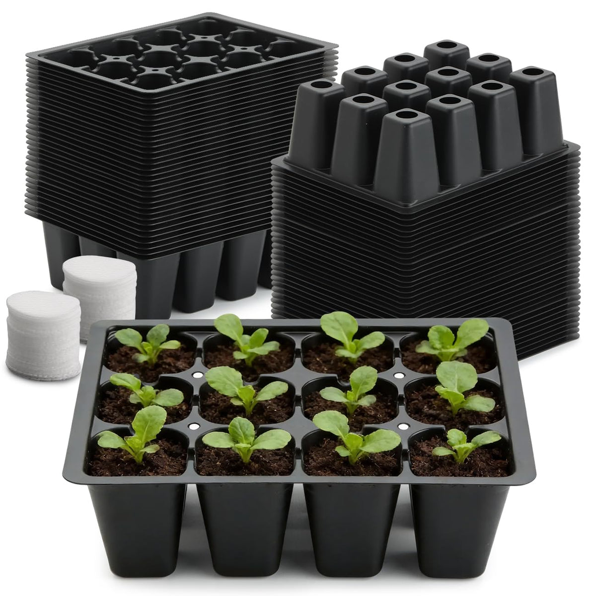 RooTrimmer 60 Pack Reusable 12-Cell Seed Starter Tray with Large Drain Hole
