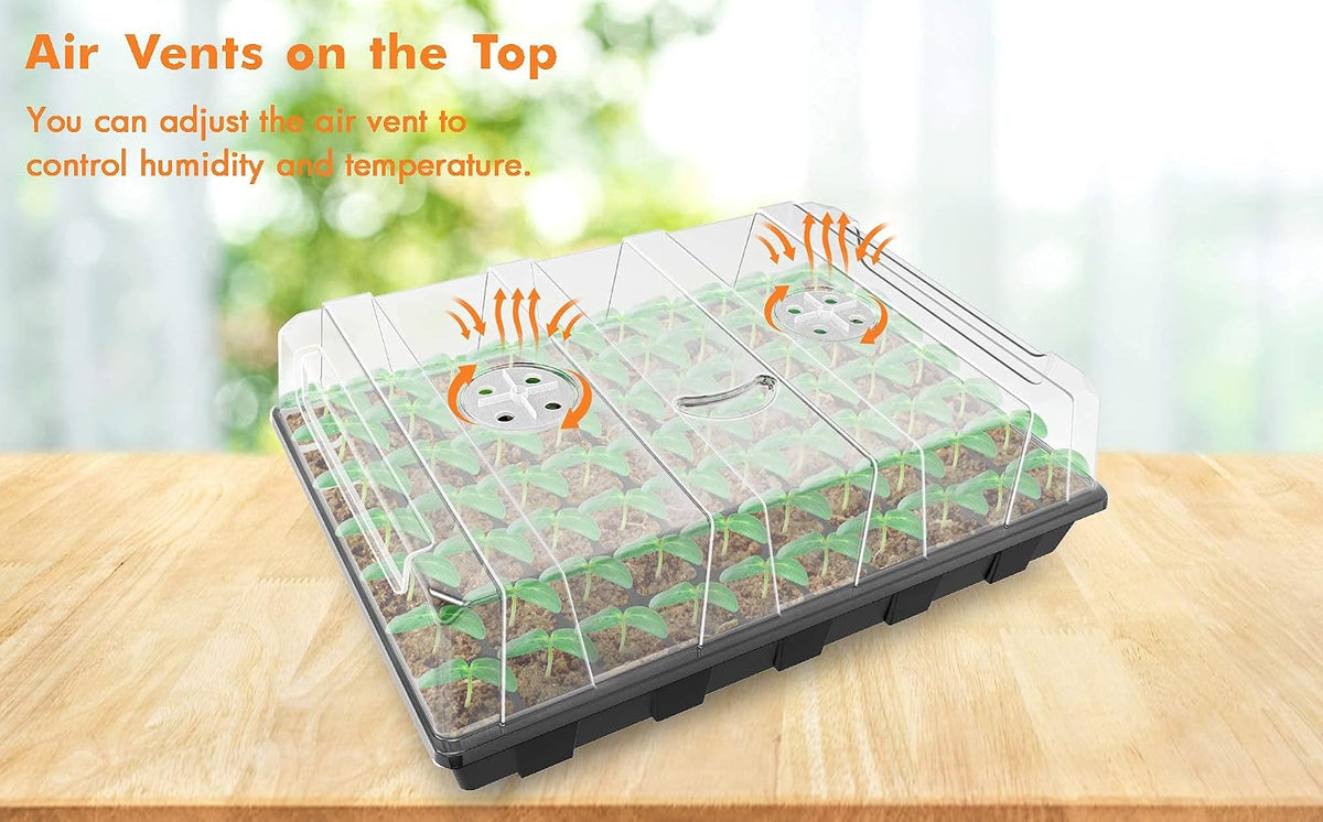 Gardzen Seed Starter Tray, 5 Pack Smiling Face Plant Germination Trays with Total 350-Cell, Seed Starter Kit with Humidity Vented Domes and Bases for Starting Vegetable Flower Herb Seeds 18" x 14"