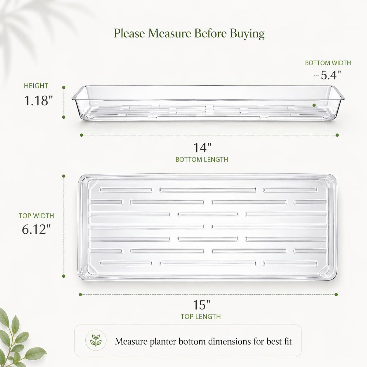 Kingrol 16 Pack Clear Rectangular Plant Saucers, Thick Plastic Drip Trays for Indoor Plants, Windowsill Plant Trays for Pots, Narrow Planters and Seedlings