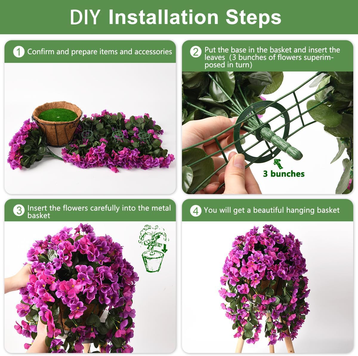 INQCMY Fake Flowers with Hanging Basket Realistic Artificial Begonias