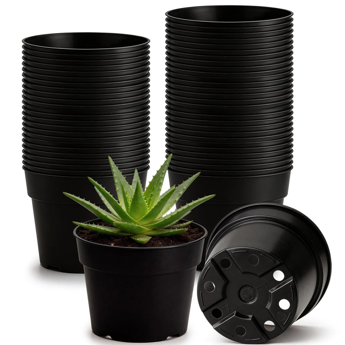 RooTrimmer 40 Pack 4 Inch Plant Nursery Pots with Mesh Pad, Sturdy Plastic Flower Planter Pots with Drainage Holes, Seed Starter Pots for Planting Seedings Cuttings Succulents Indoor Ourdoor, Black