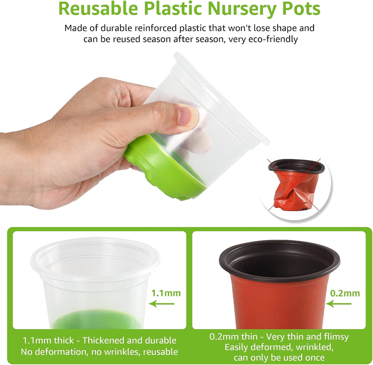 MIXC Clear Nursery Pots with Silicone Base, 4-Inch, 30-Pack