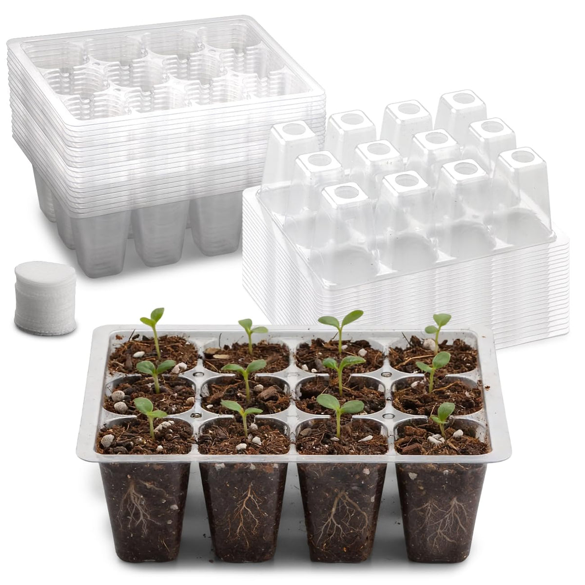 RooTrimmer 60 Pack Reusable 12-Cell Seed Starter Tray with Large Drain Hole
