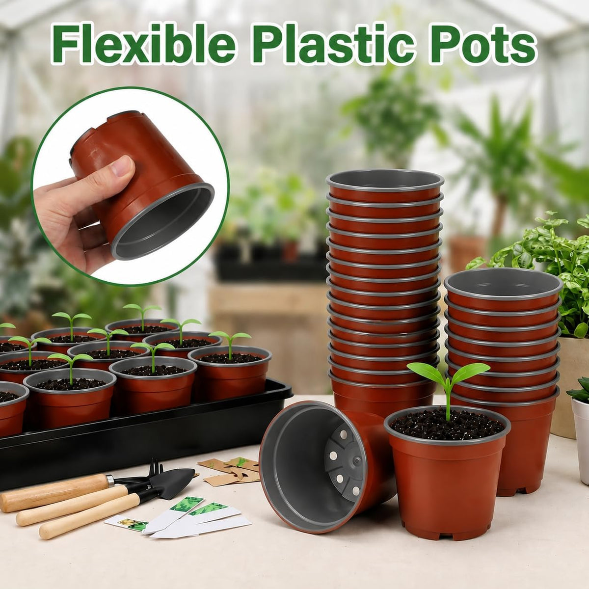 60pcs 3.5 inch Plastic Nursery Pots and 5 Pack Seedling Tray
