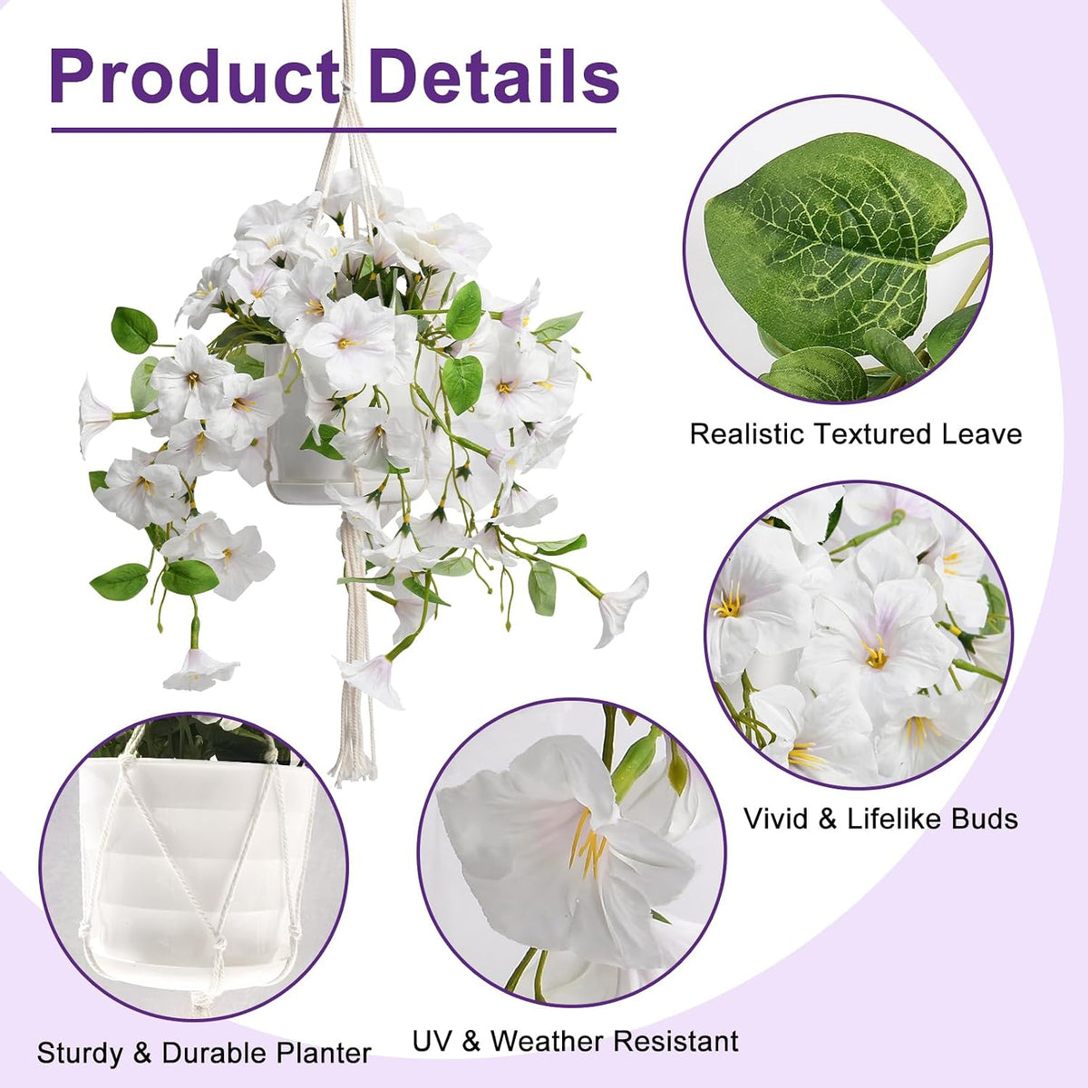 2 Sets Artificial Hanging Fake Flowers with Basket for Outdoors