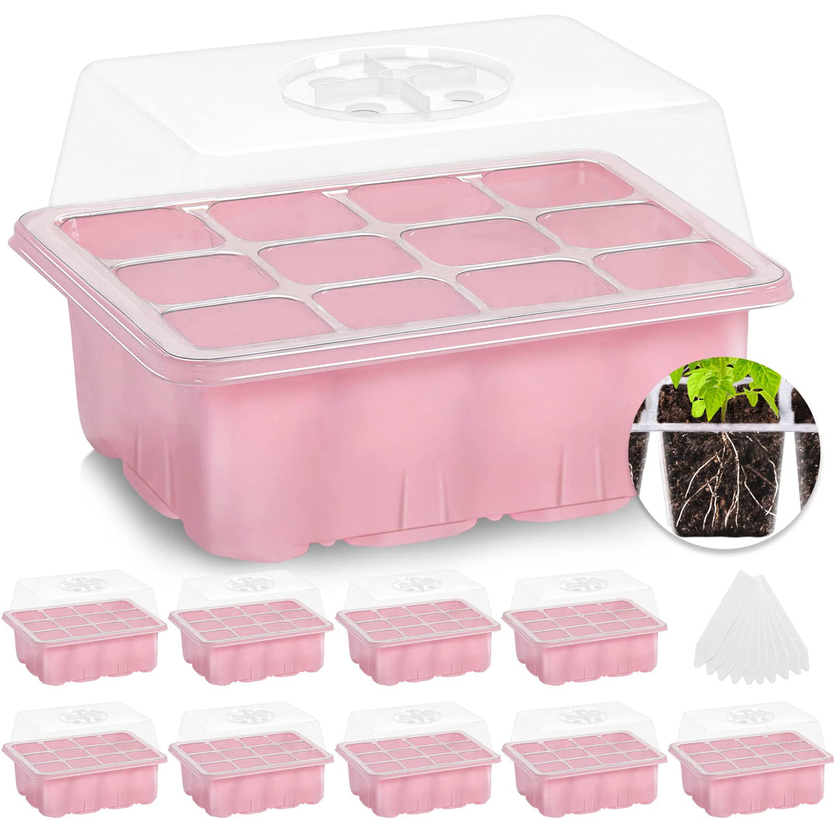 MIXC 10 Pack Seed Starter Tray, 120Cell Stater Kit with Humidity Dome Green