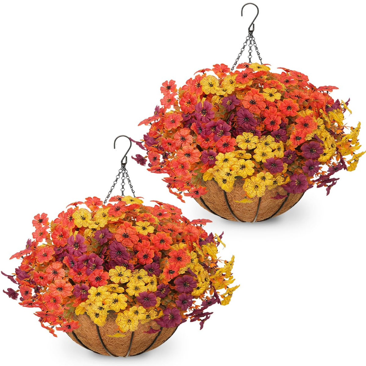 2 Set Artificial Fall Hanging Flower Baskets for Outdoor Autumn Decor