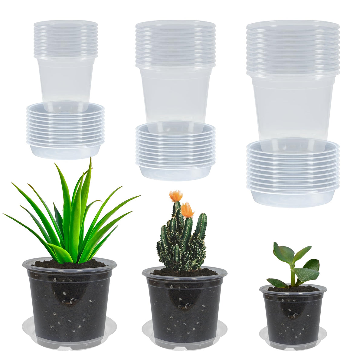 20 Pack 4 Inch Clear Nursery Pots with Drainage and 20 Pack Plant Saucers, Plant Pots for Plants Transparent Potting Containers for Plants Seeding Starter Pot (Clear, 4 Inch)