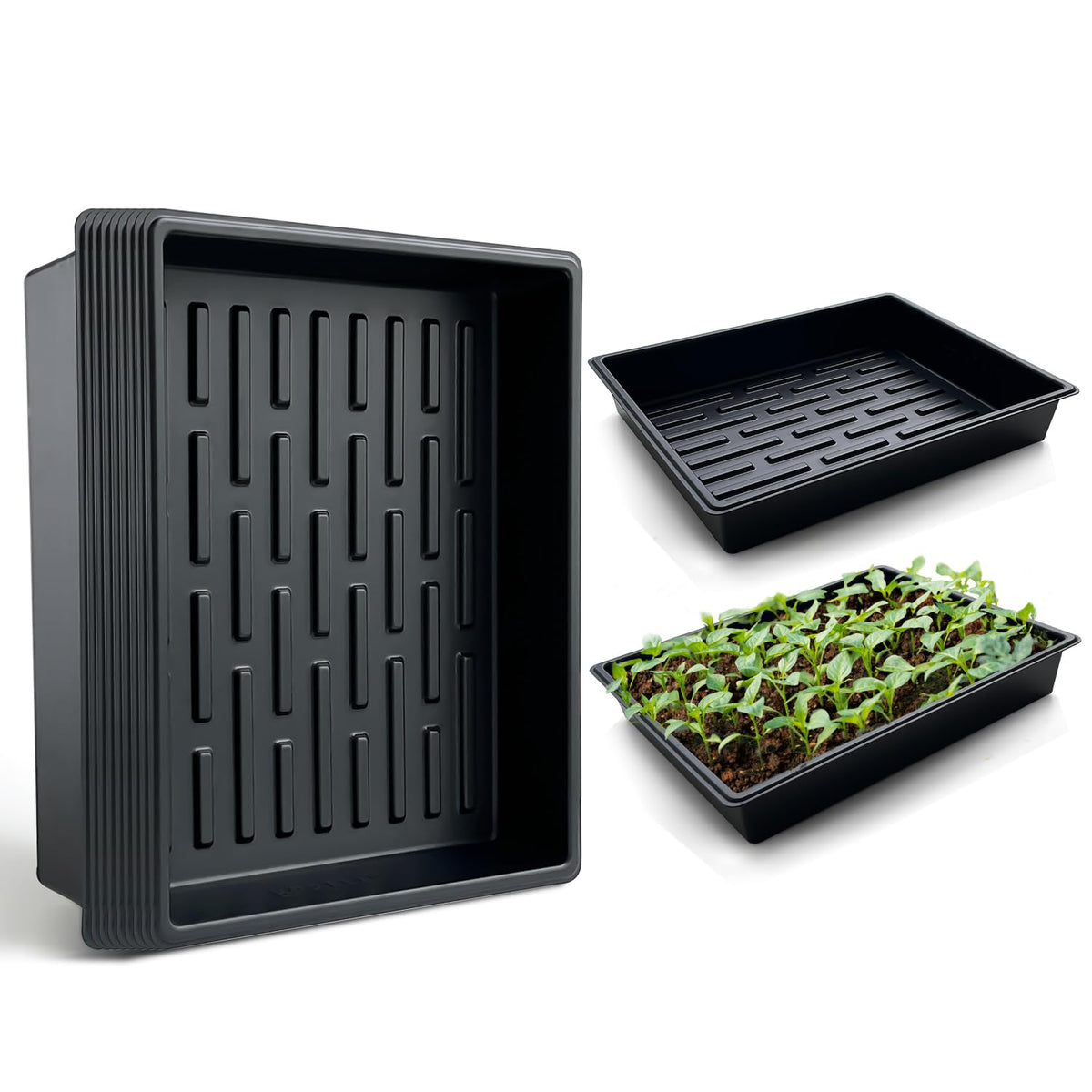 RooTrimmer 10 Pack 2.5 inch Square Pots 3.5 inch Deep 20 Cell Seedling Plug Trays with Water Collection Nursery Trays (15"x11"x3") for Seeds Starting and Transplanting