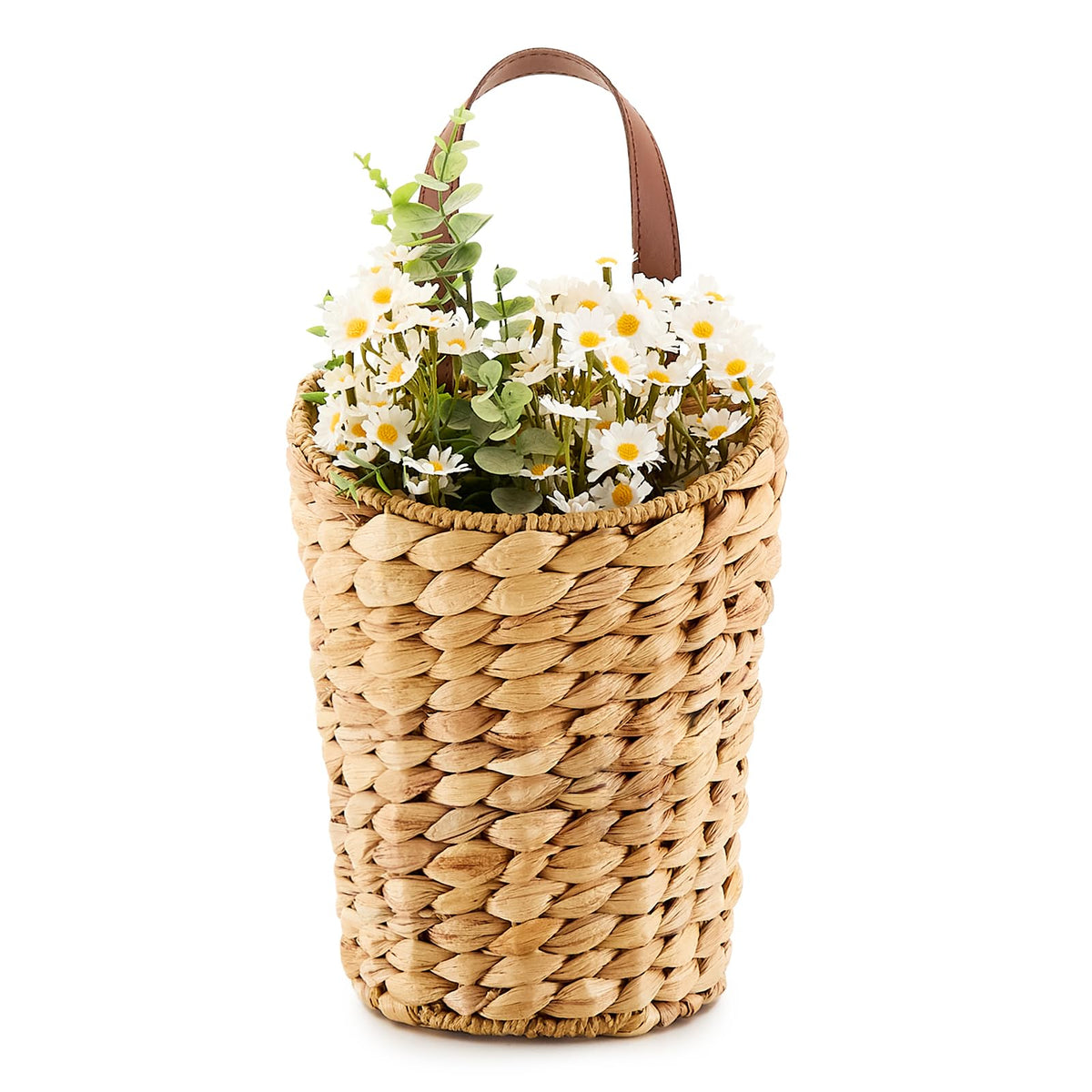 Handwoven Water Hyacinth Boho Front Door Basket for Flower Plants