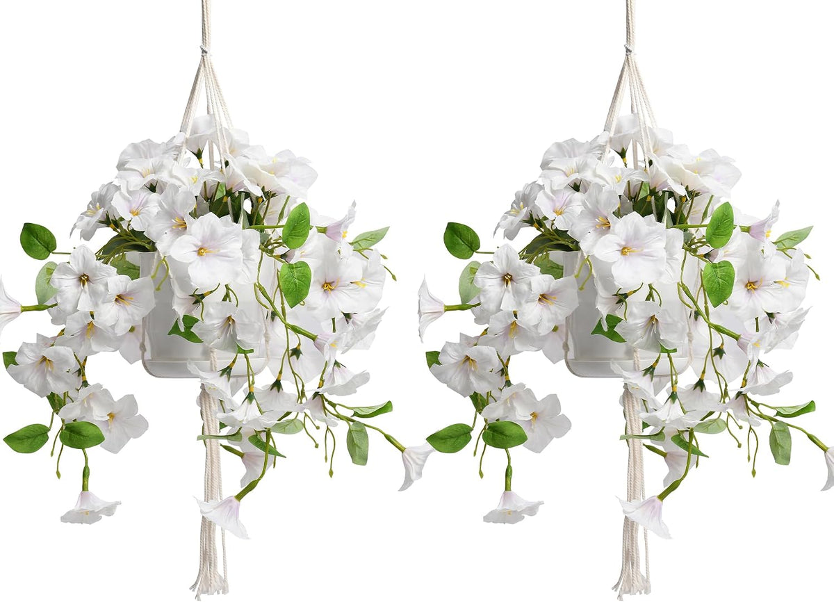 2 Sets Artificial Hanging Fake Flowers with Basket for Outdoors