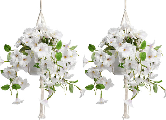 2 Sets Artificial Hanging Fake Flowers with Basket for Outdoors