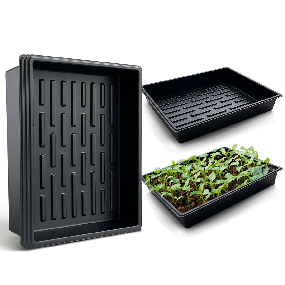 RooTrimmer 10 Pack 2.5 inch Square Pots 3.5 inch Deep 20 Cell Seedling Plug Trays with Water Collection Nursery Trays (15"x11"x3") for Seeds Starting and Transplanting