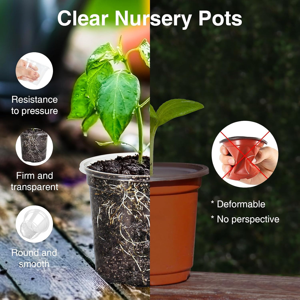 Bonviee Clear Nursery Pots with Drainage Holes, 4/5/7 Inch, 30-Pack