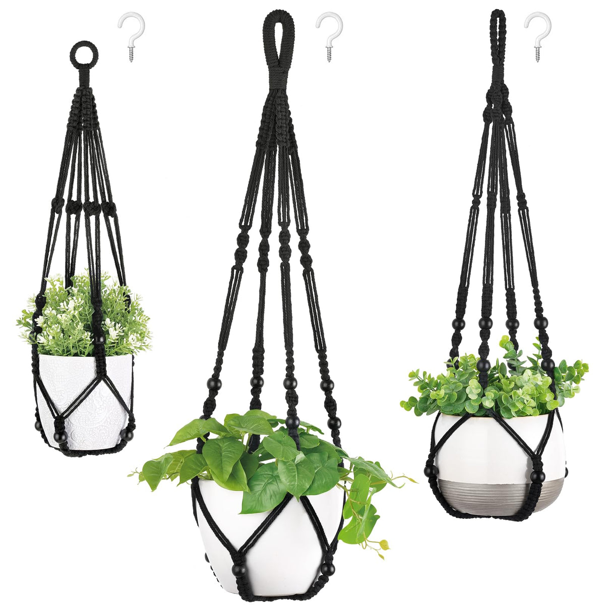 Mkono 3 Pack Macrame Plant Hangers Hanging Planters for Indoor Plants Brown