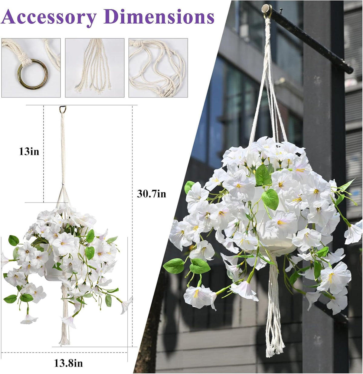 2 Sets Artificial Hanging Fake Flowers with Basket for Outdoors