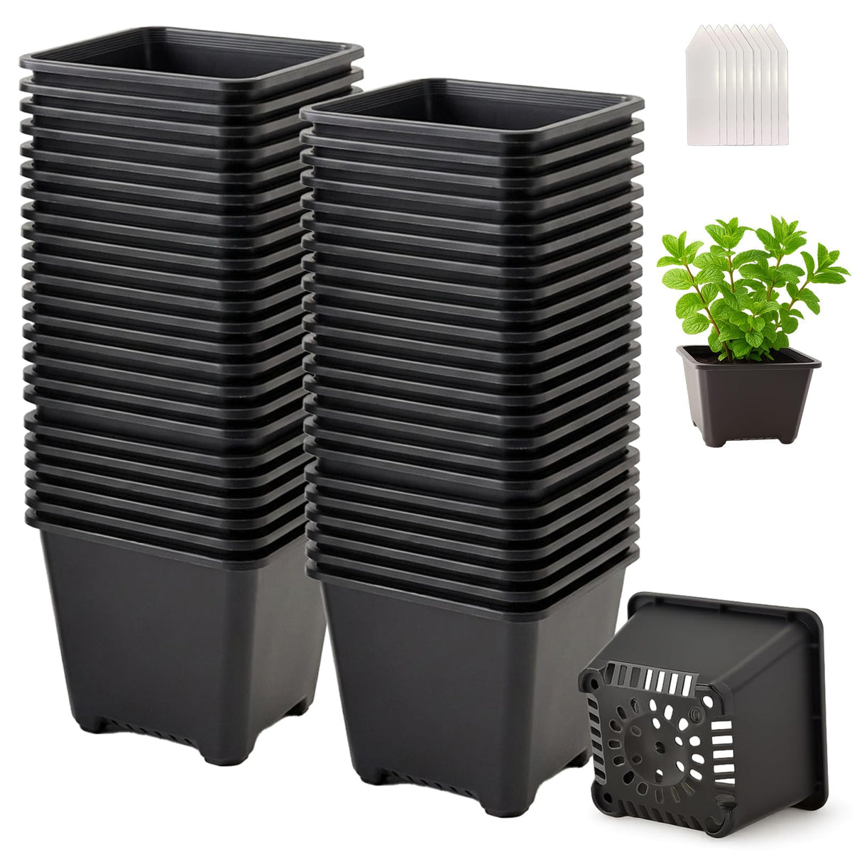 25 Packs Square Nursery Pots for Plants 4 Inch Seedling Pots with Holes