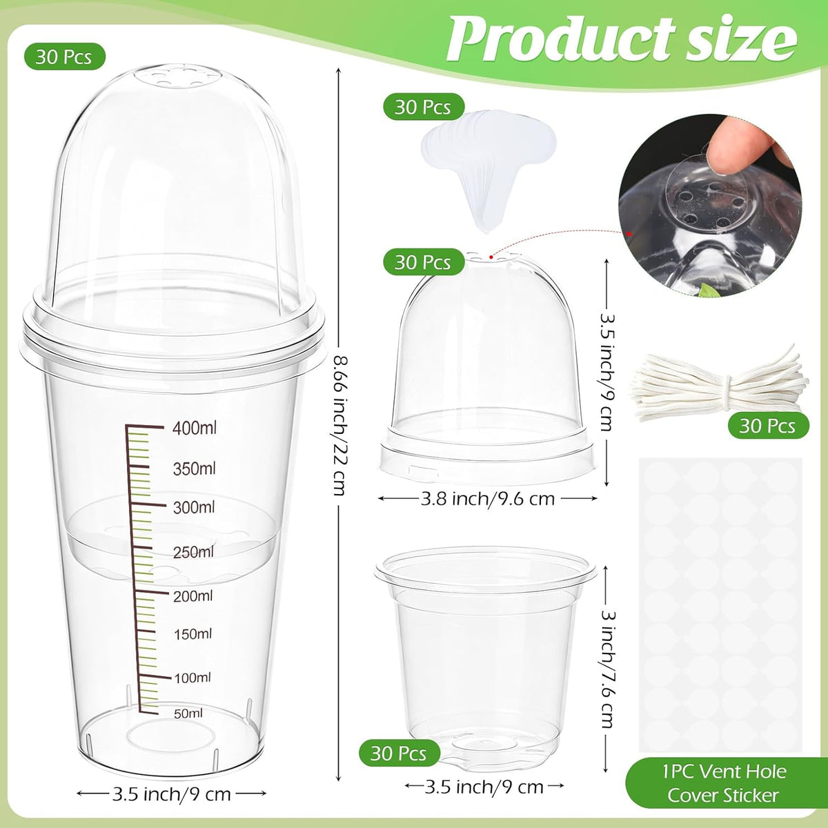 30 Pack 3.5" Self Watering Propagation Pots, Seed Starter Cups with Dome