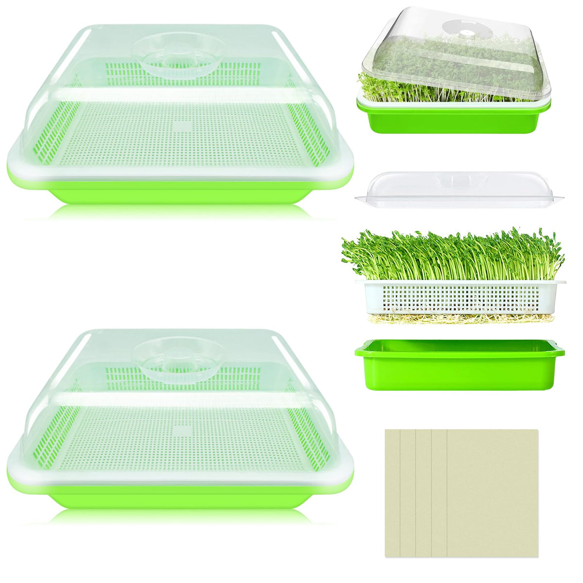 Legigo 5 Pack Seed Sprouter Trays with Lids, Microgreens Growing Trays Kit