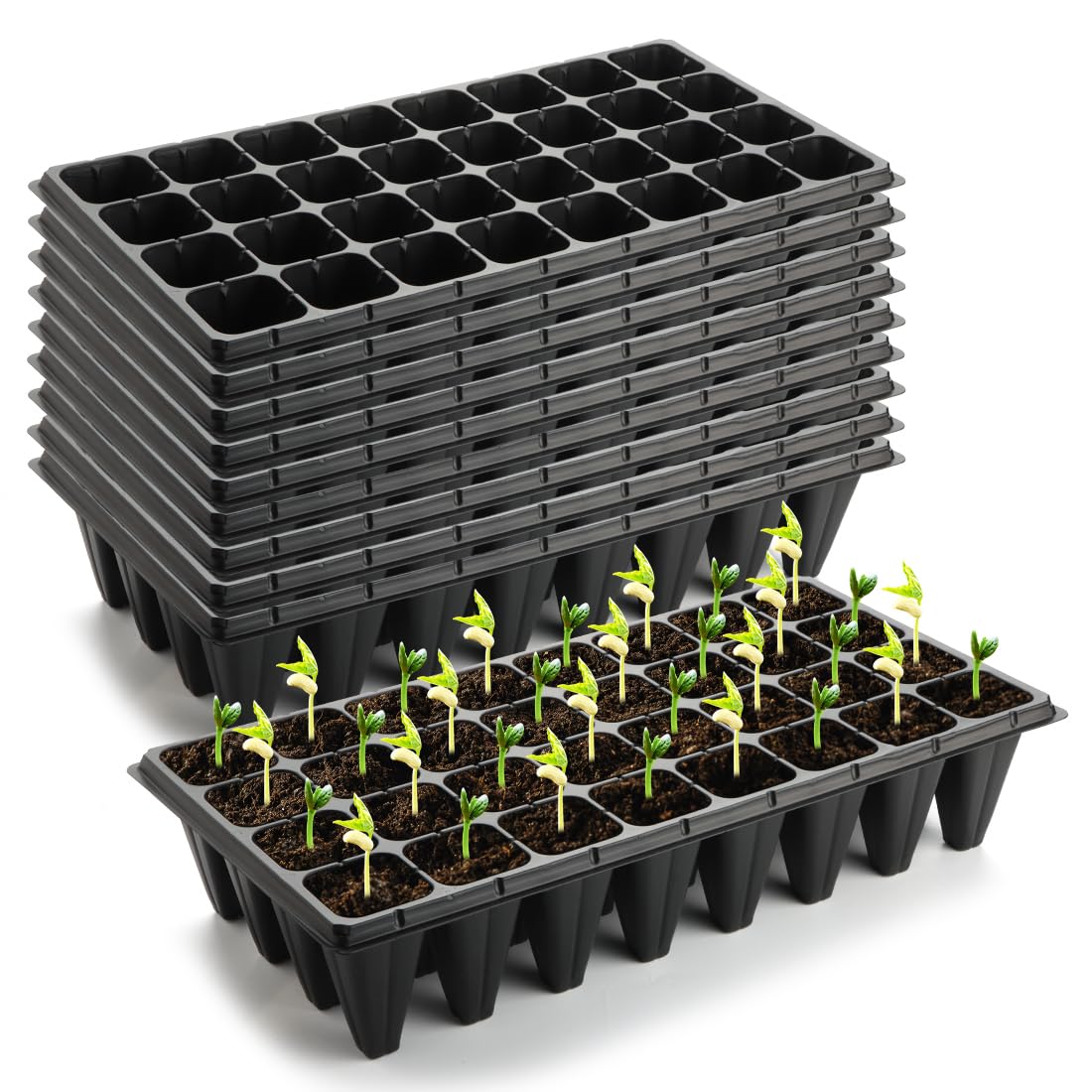 RooTrimmer Deep 72 Cell Seedling Trays, Thick Durable 72 Cell Plug Tray Big Cell Seed Trays for 1020 Flat Trays Germination (10-Pack, 21.25"×11", 2.36" Height, High)