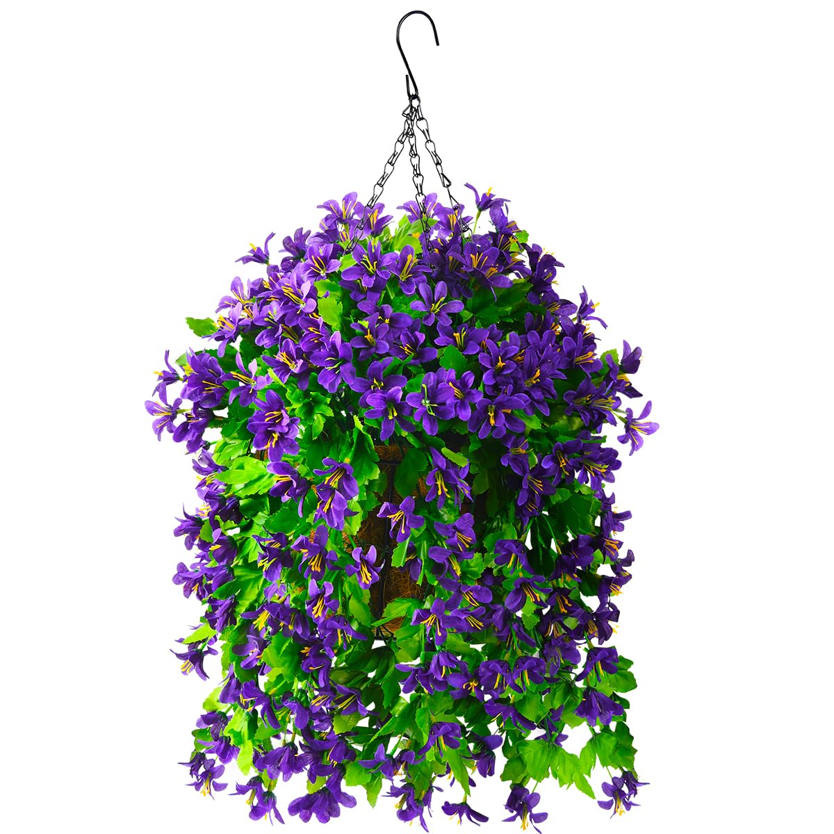 INQCMY Fake Hanging Flowers with Basket Artificial Violet for Outdoor