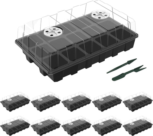 Gardzen 5 Pack Seed Starter Trays with Vented Domes 150 Cell Black