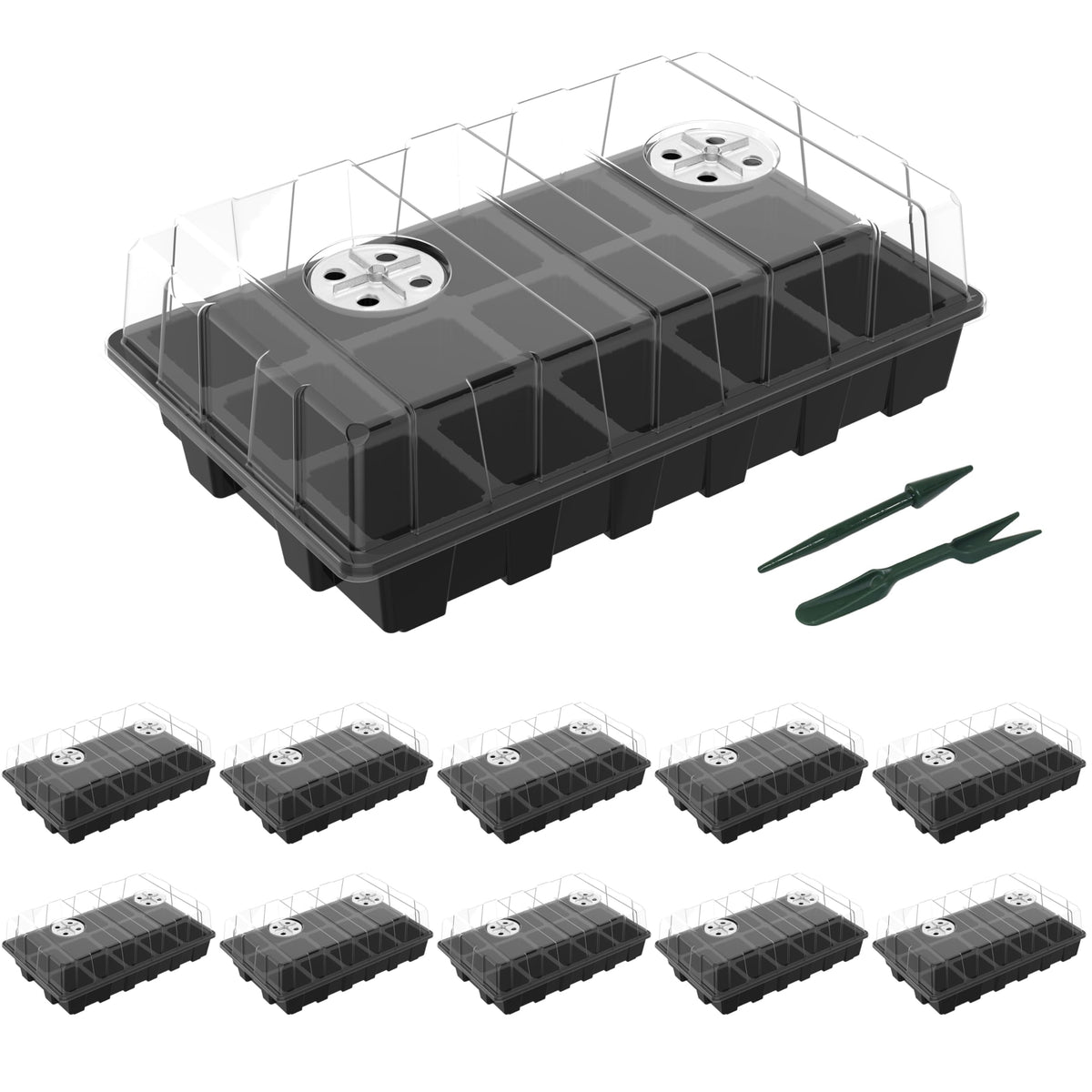 Gardzen 5 Pack Seed Starter Trays with Vented Domes 150 Cell Black