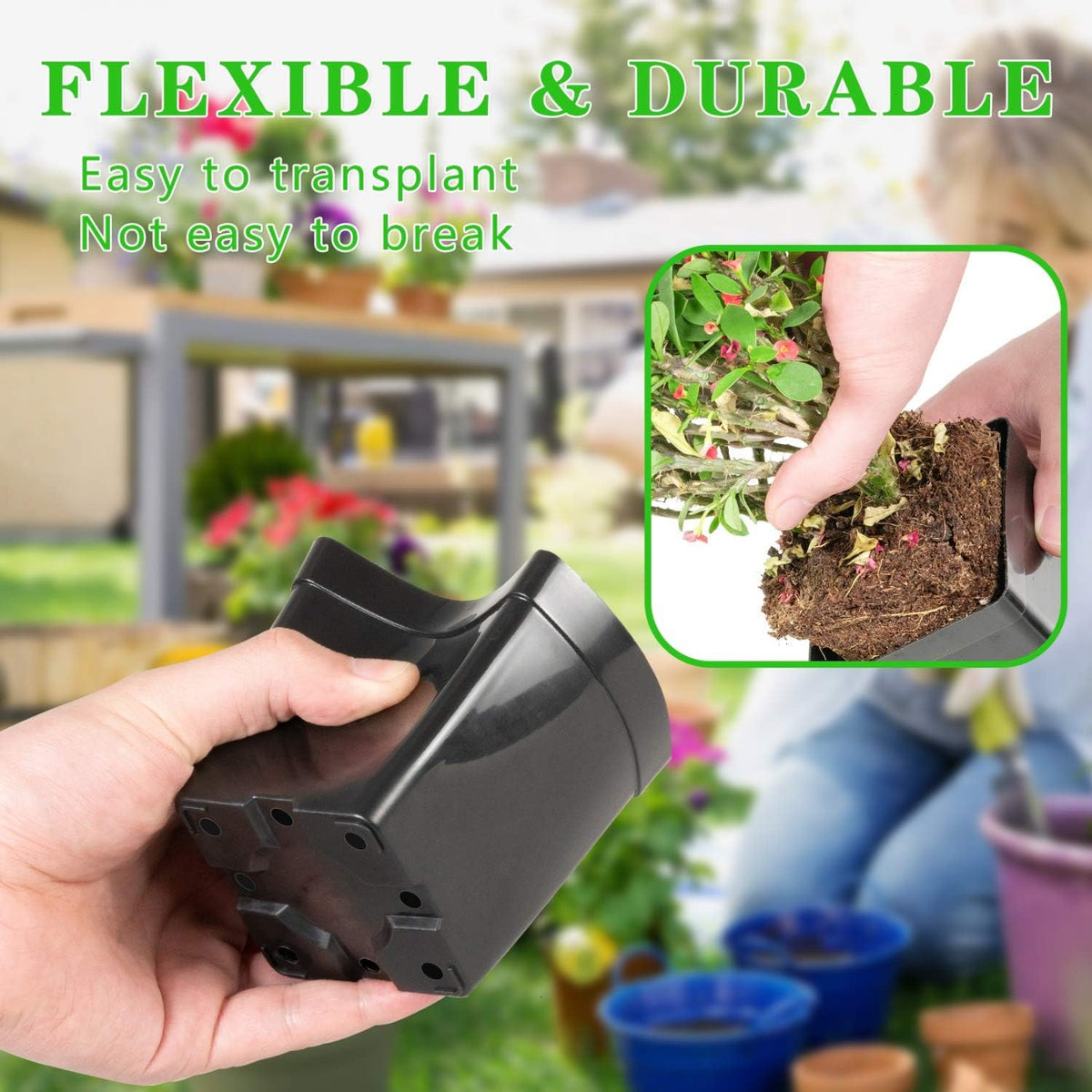 June Fox Square Nursery Pots 3.3 Inches Flexible Plastic Seedling Pots Square Pots for Plants, Succulent, Flower, Pack of 60, with 60 PCS Plant Labels