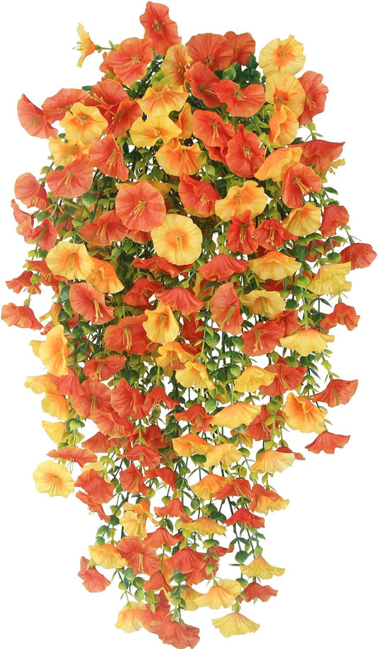 3 Pcs Fall Hanging Flowers for Outdoors Silk Morning Glory Artificial Flowers Autumn Decoration Yellow and Orange Faux Flowers for Outdoor Planters Front Door Porch Patio Yard Home Decor