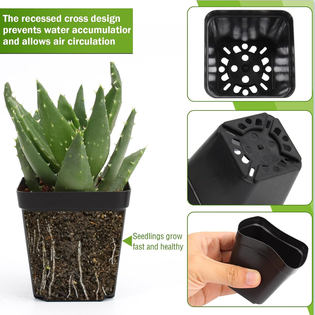 100 Pcs 2.6" Square Nursery Pots for Seeds - Thickened Reusable Plastic Seedling Pots with 60 Plant Labels & Tools - Seed Starter Pots with Drainage for Succulents, Flowers, Cuttings & Greenhouse