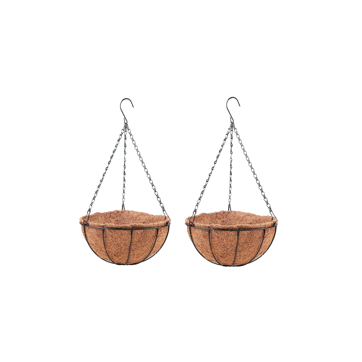 LaLaGreen Round Hanging Baskets (10 in, 2 Pack) Black Metal Coco Liner Pots