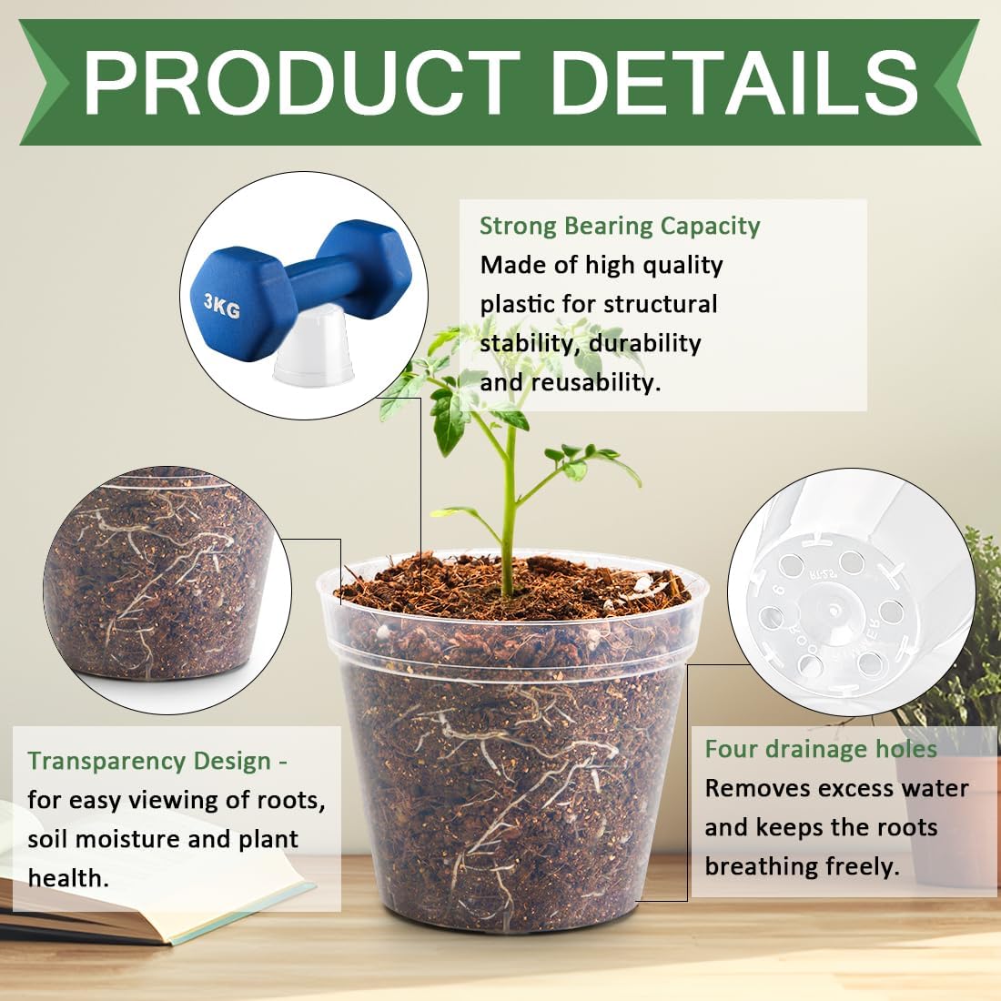 100 Pack 2.5" Clear Nursery Pots for Plants Seeds Starter Germination