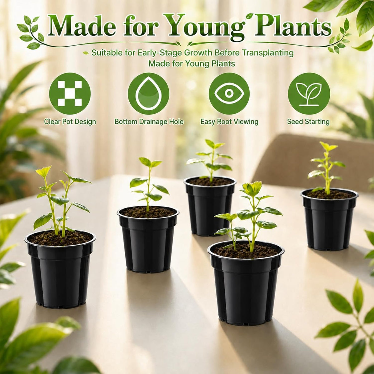 24 Pack 2 Inch Nursery Pots, Mini Plastic Plant Pots for Seedlings(Black)