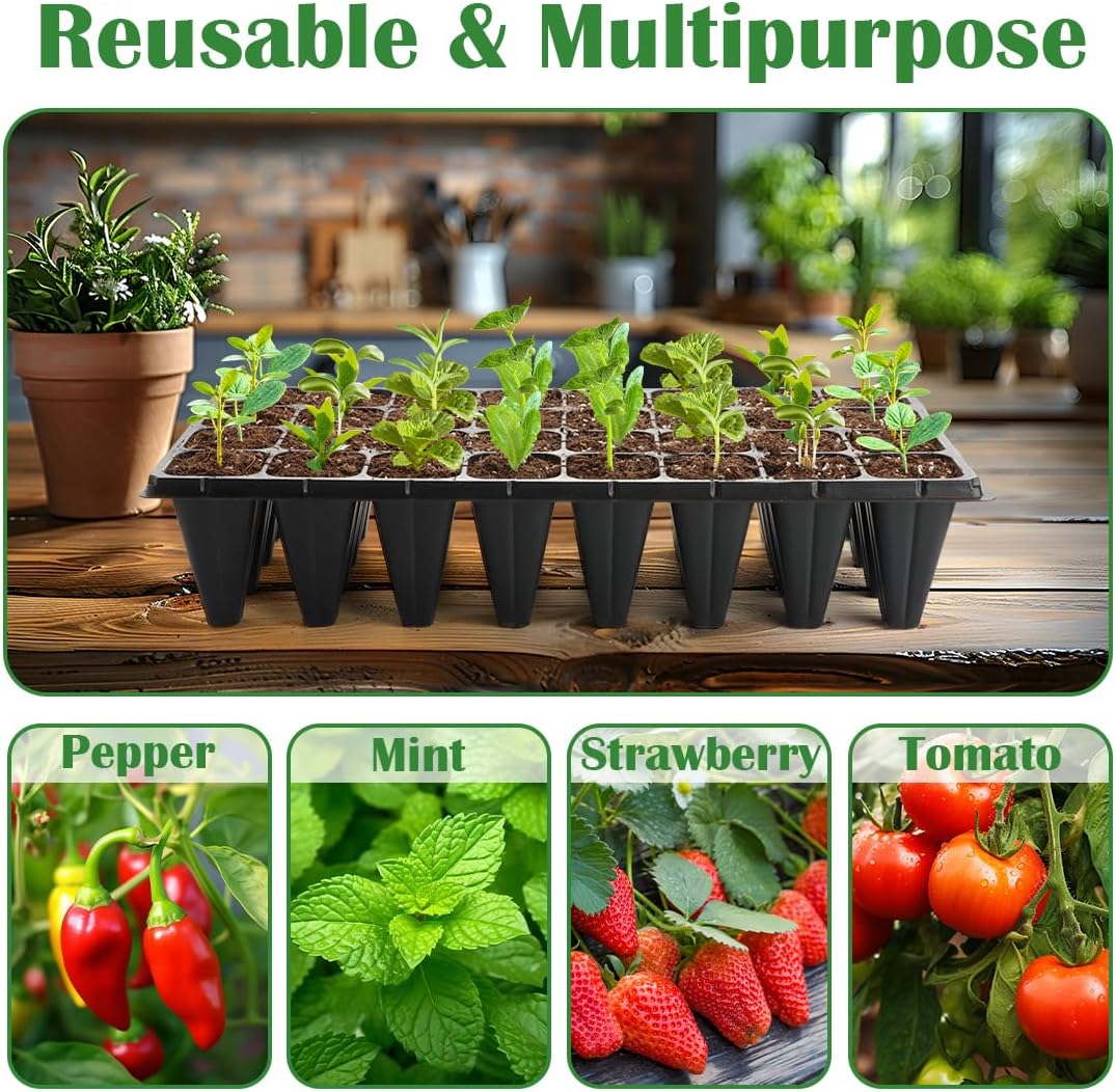RooTrimmer 10 Pack 32 Cell Seed Starter Trays - Extra Deep 4.33" Plastic Nursery Trays, 20" x 10"，Fits Standard 1020 Flats