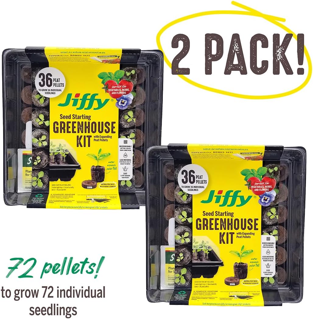 Jiffy Seed Starting Tray Kit - 36 Cell Germination Tray, Portable - 2 Pack, 72 Pellet