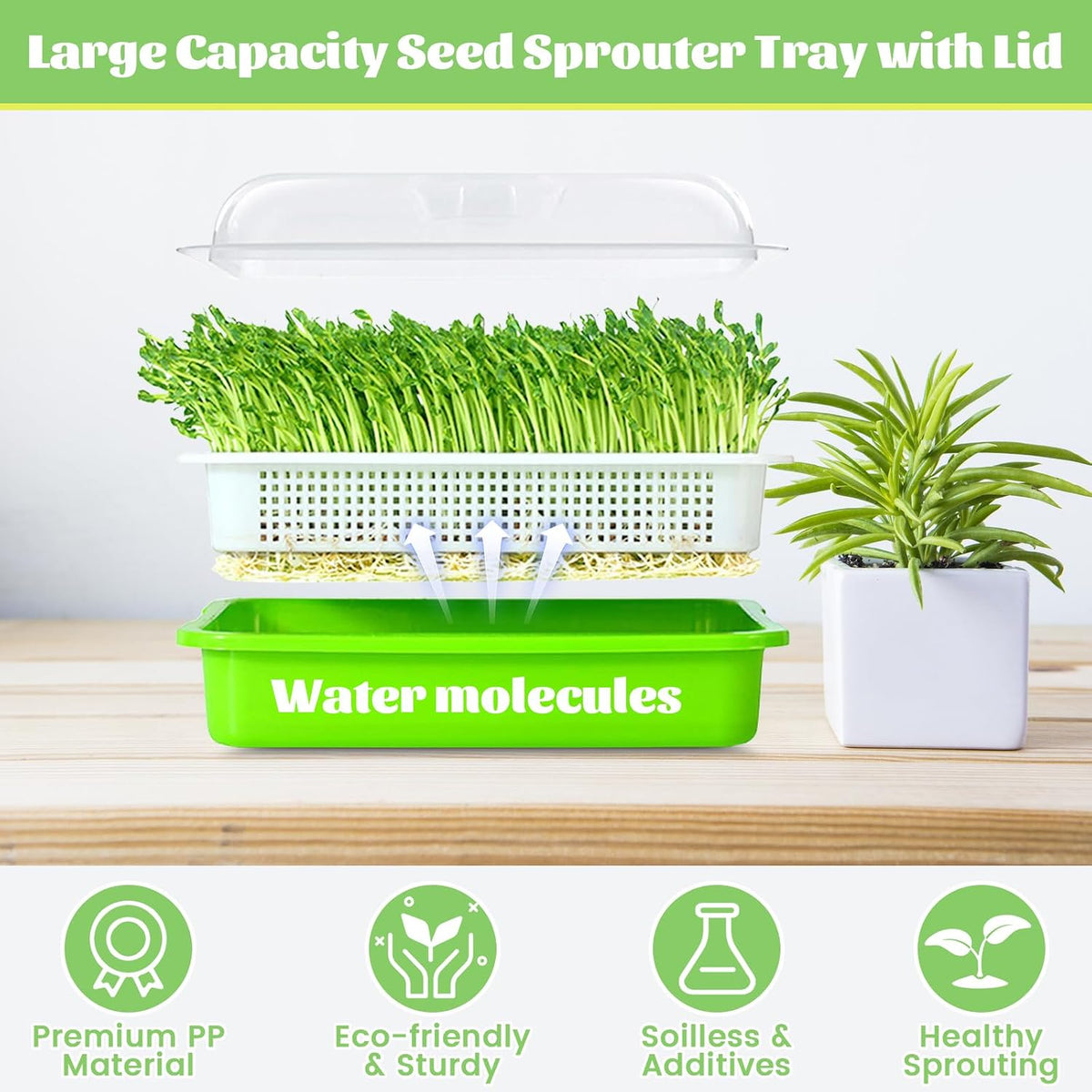 Legigo 5 Pack Seed Sprouter Trays with Lids, Microgreens Growing Trays Kit