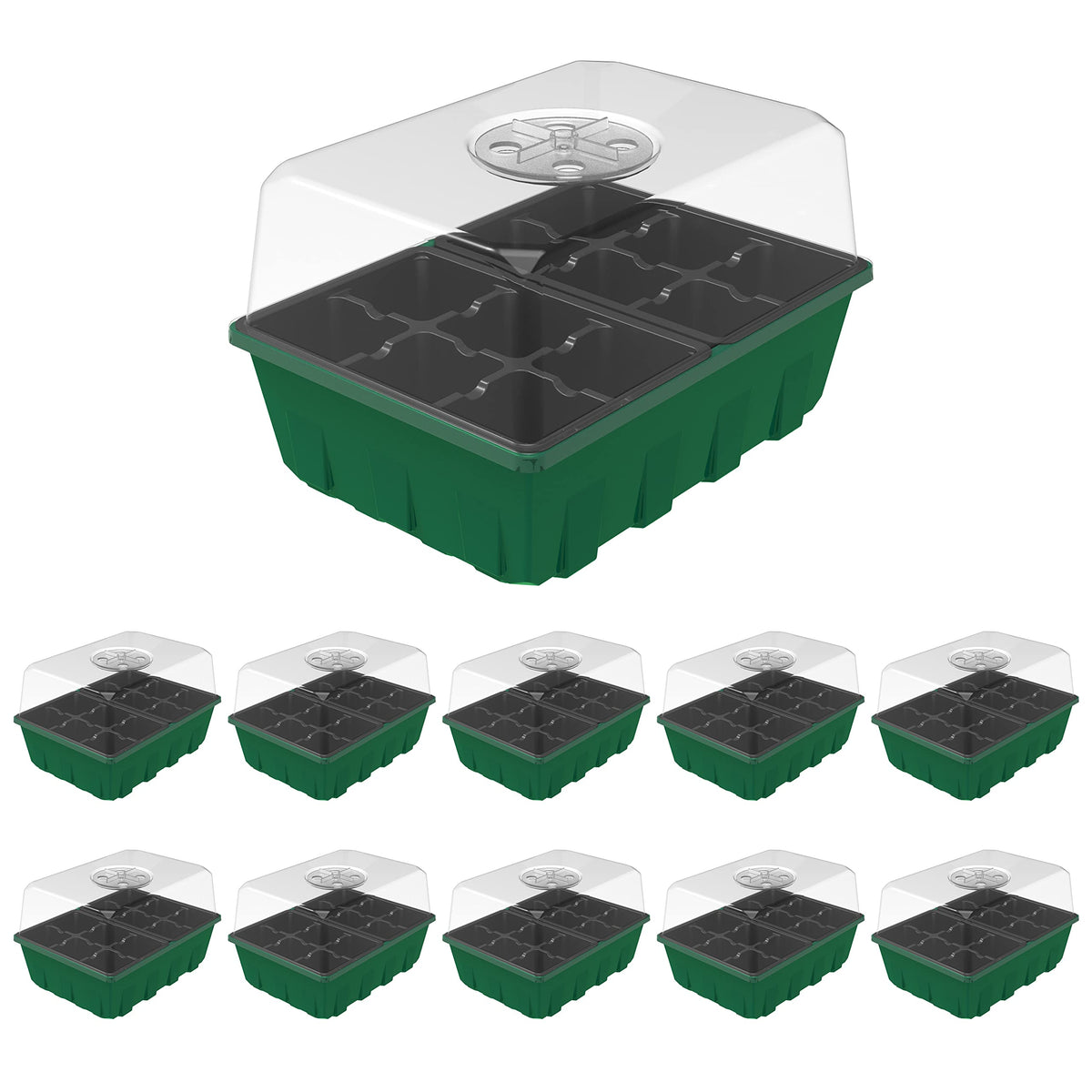 Gardzen Seed Starter Tray, 5 Pack Smiling Face Plant Germination Trays with Total 350-Cell, Seed Starter Kit with Humidity Vented Domes and Bases for Starting Vegetable Flower Herb Seeds 18" x 14"