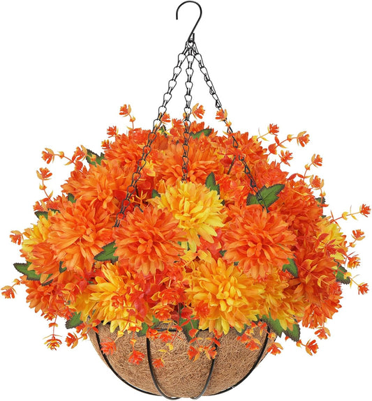 1PCS Fall Hanging Basket Artificial Mums for Outdoors Porch Decor