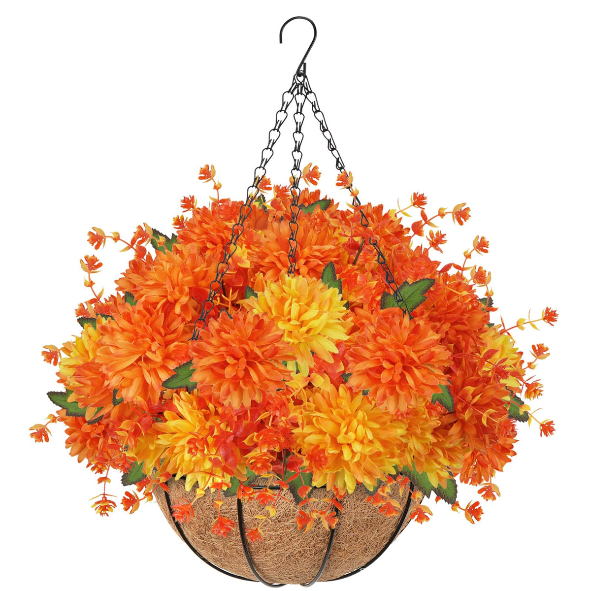 1PCS Fall Hanging Basket Artificial Mums for Outdoors Porch Decor
