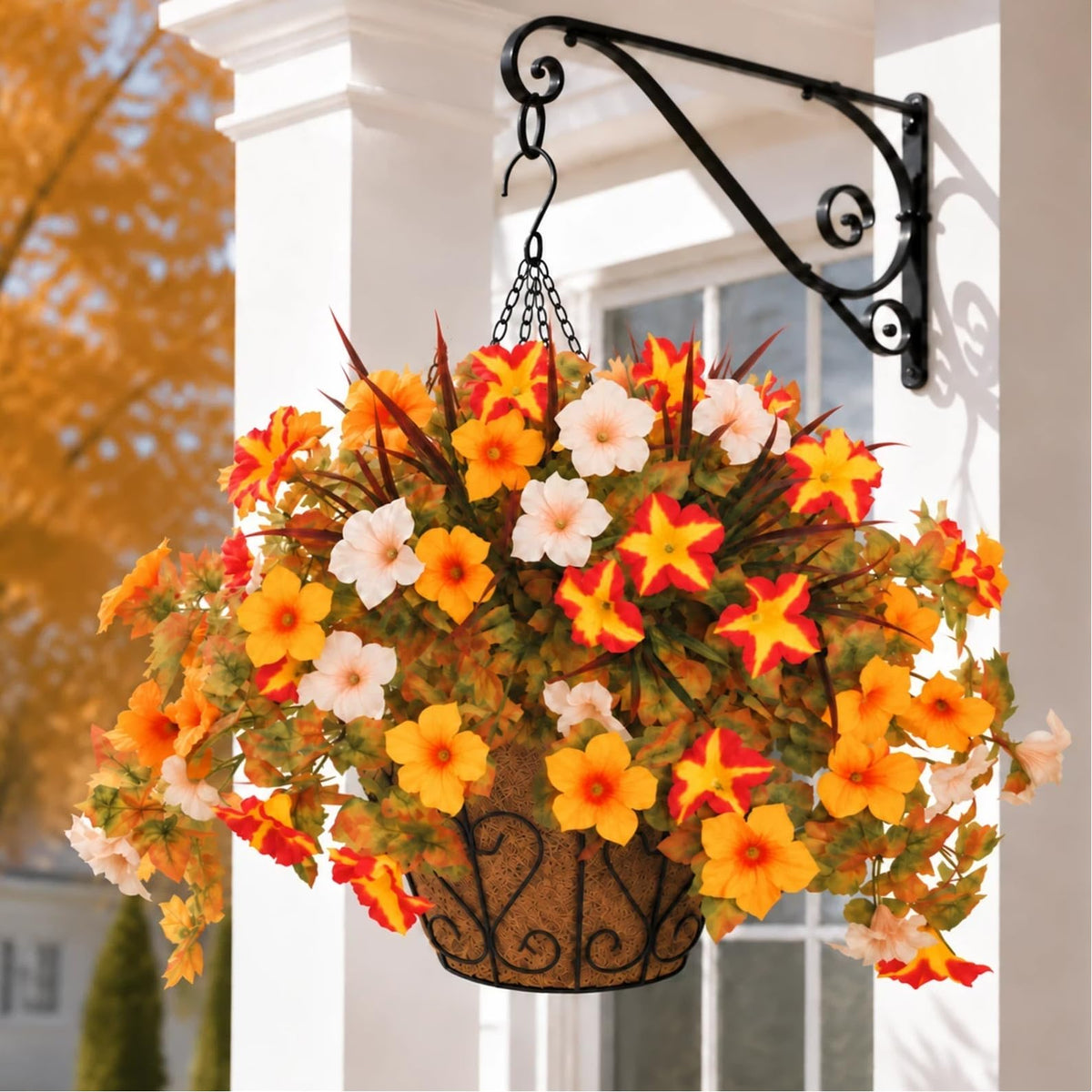 1 Set Fall Hanging Baskets Outdoor,Artificial Petunias Flowers