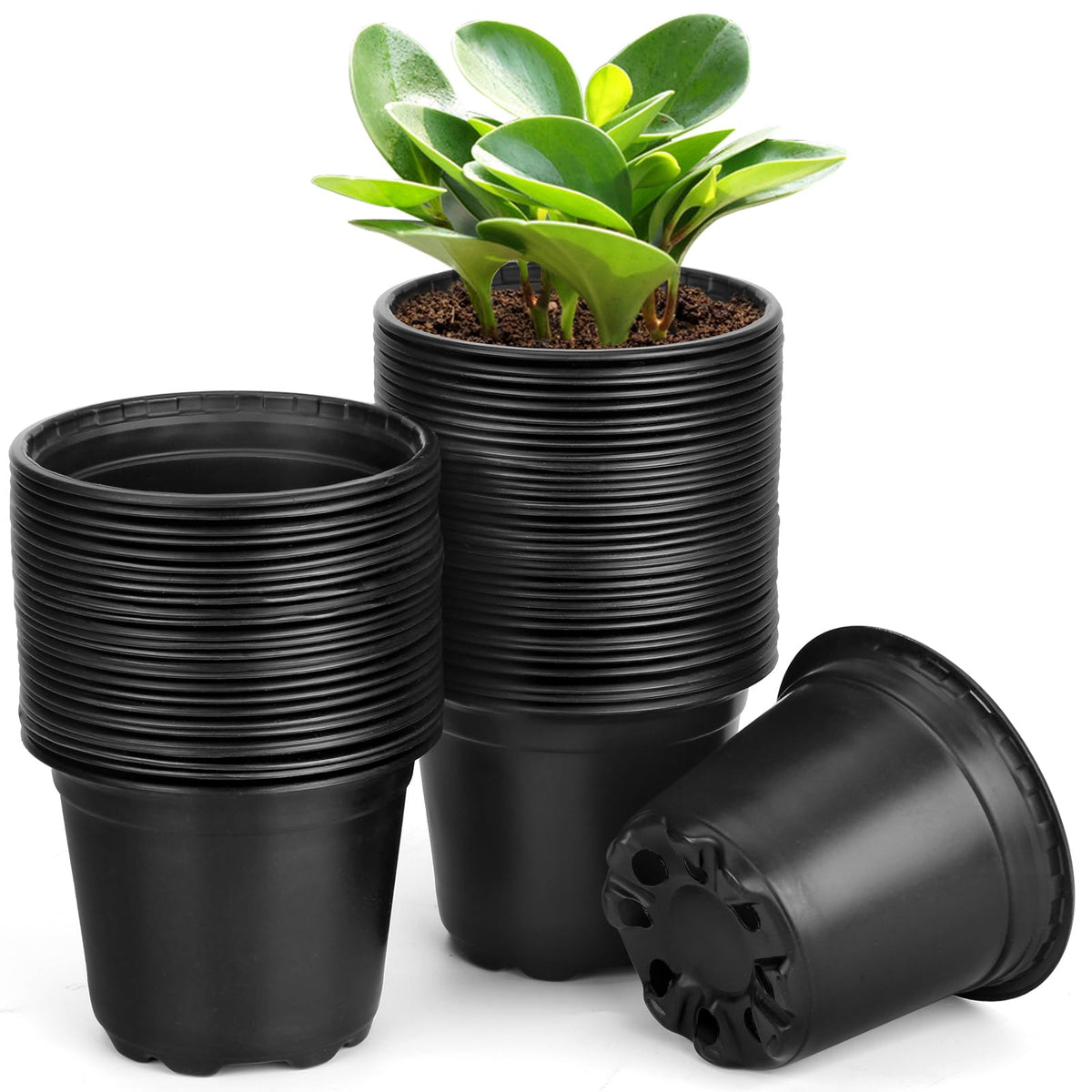 120 Packs 5 Inch Plant Nursery Pots, Plastic Seeds Starter Pots with Drainage Holes, Germination Soft Flower Plant Container for Succulents Seedling Cutting Transplanting (120, 5 Inch)