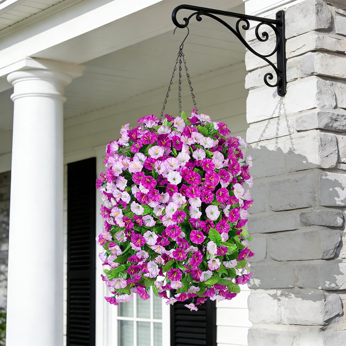 Artificial Flowers with Hanging Basket, Outdoor Faux Plants UV Resistant